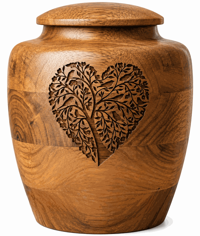 Wooden Cremation Urn with Beautiful heart laser engraving