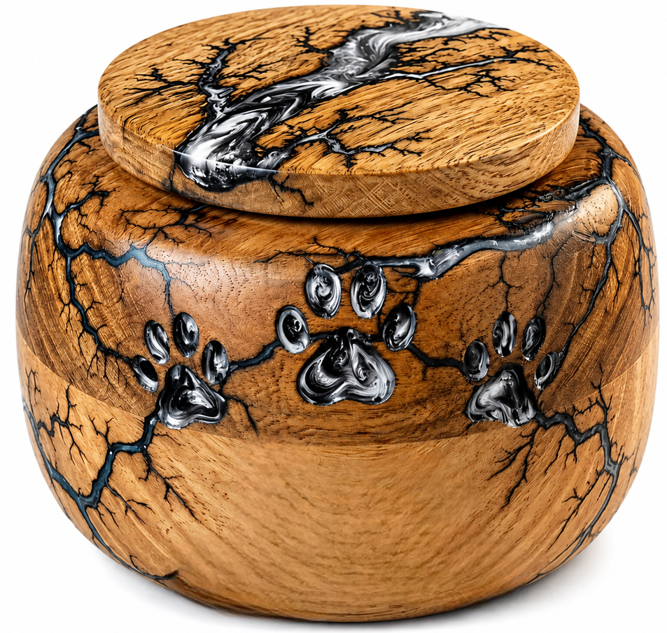 Cremation Urn with black-white paw laser Engraving