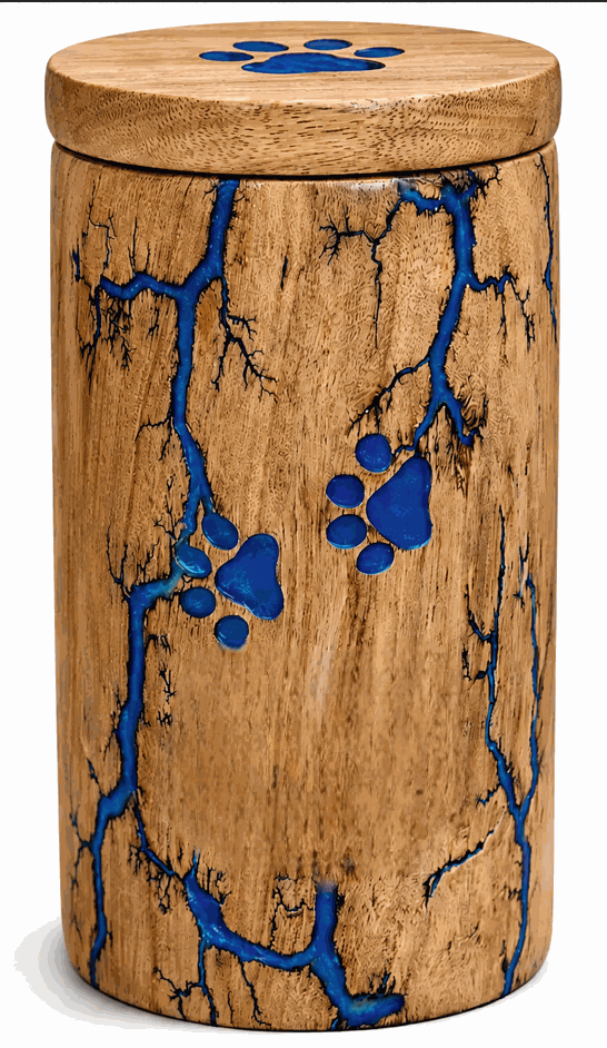 Cylindrical Cremation Urn with black fractal engraving