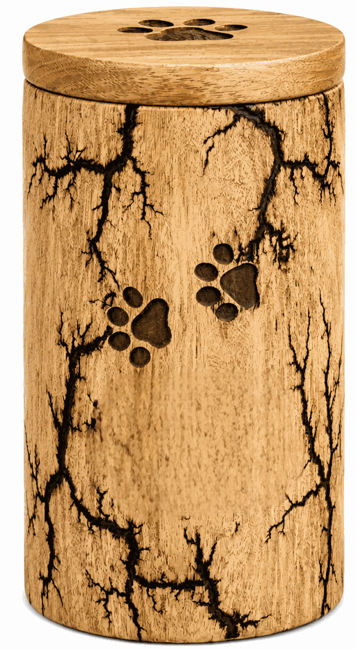 Cylindrical Cremation Urn with black fractal engraving