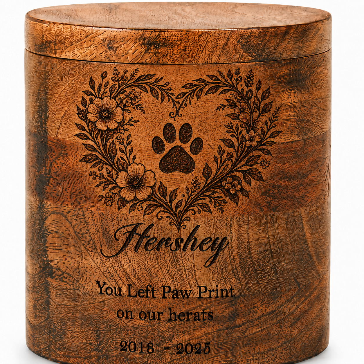 Cylindrical Cremation Urn with tree laser Engraving