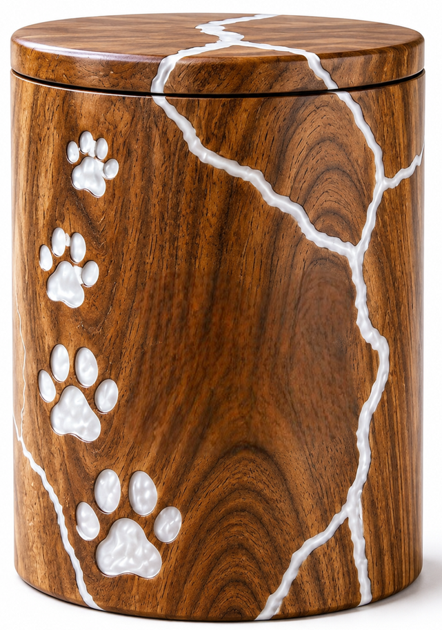 Cremation Urn with white paw fractal engraving