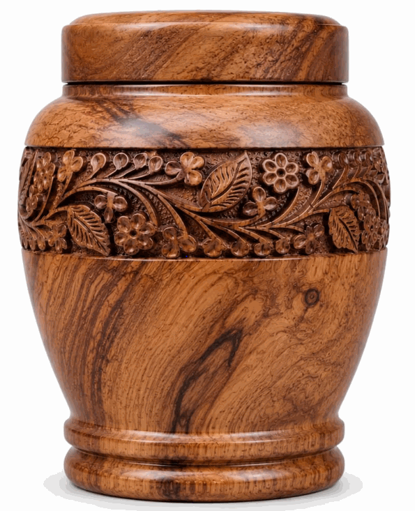 Cylindrical Cremation Urn with flower-leaf laser Engraving
