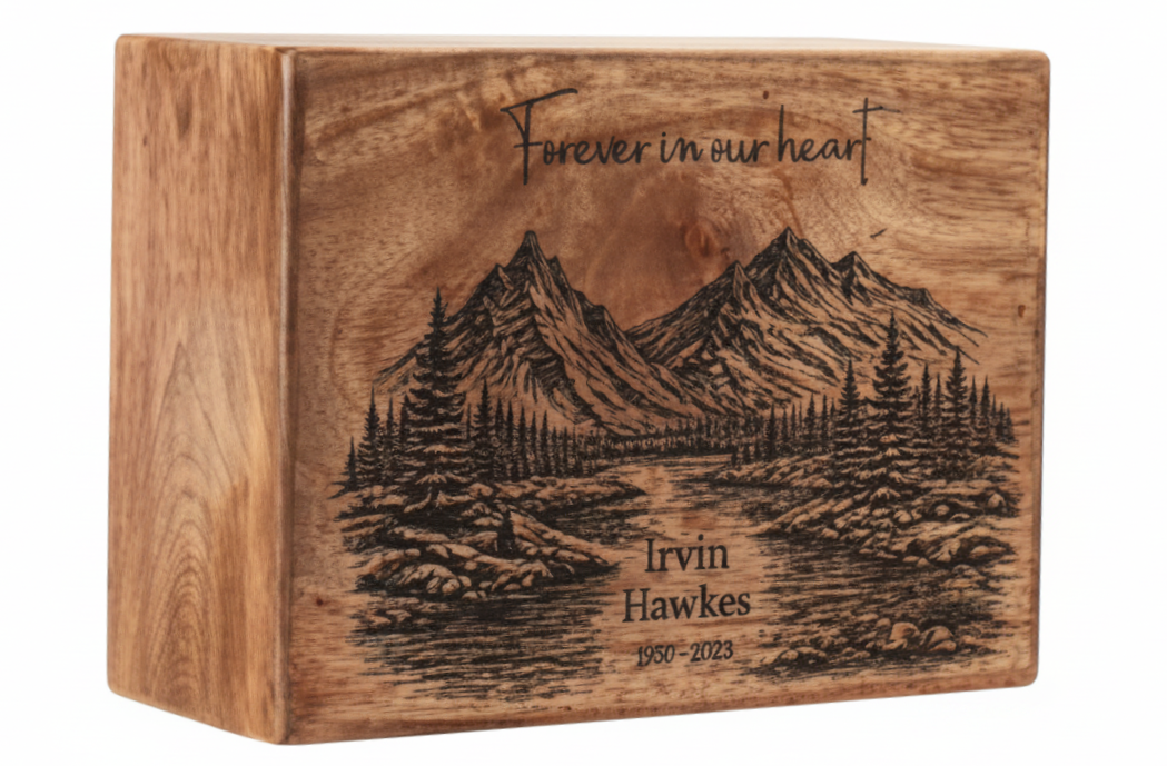 Personalized Wooden Mountain Landscape Cremation Urn