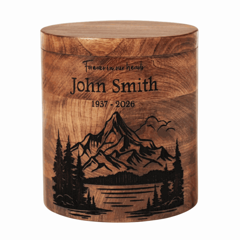 Personalized Wooden Mountain Landscape Cremation Urn