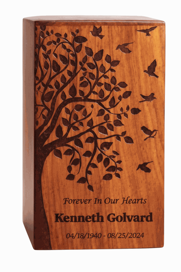 Wooden Cremation Urn – Tree of Life Engraved
