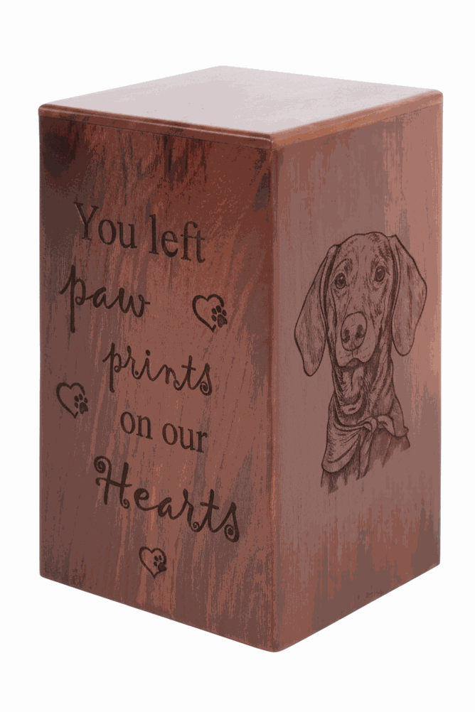 Wooden Dog Cremation Urn with Paw Print