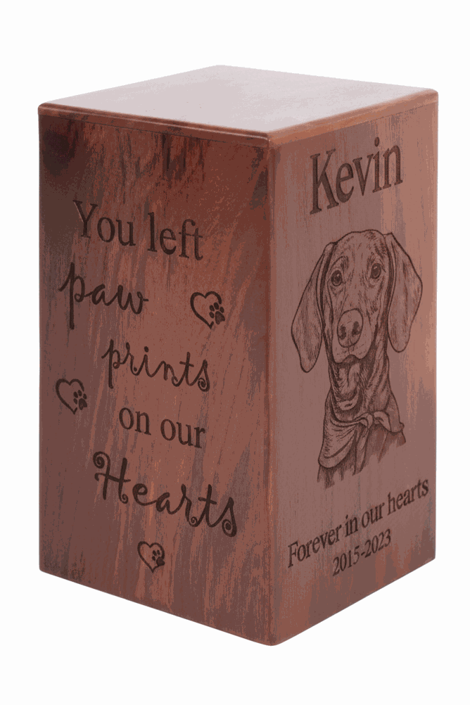 Personalized Wooden Dog with Paw print Cremation Urn –