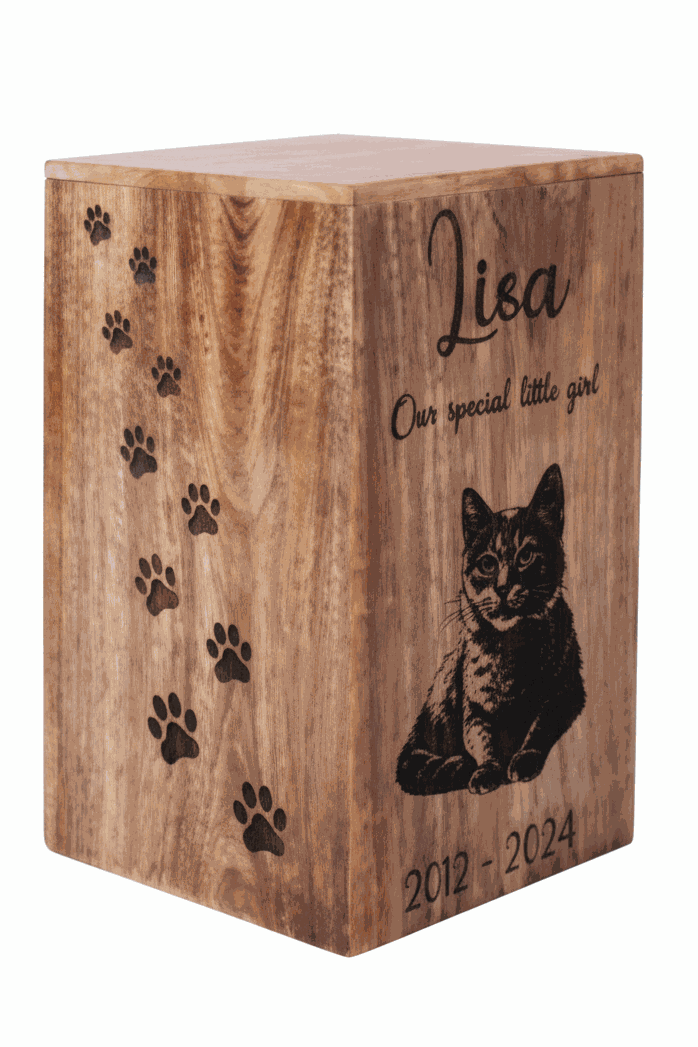 Personalized Wooden Cat Cremation Urn