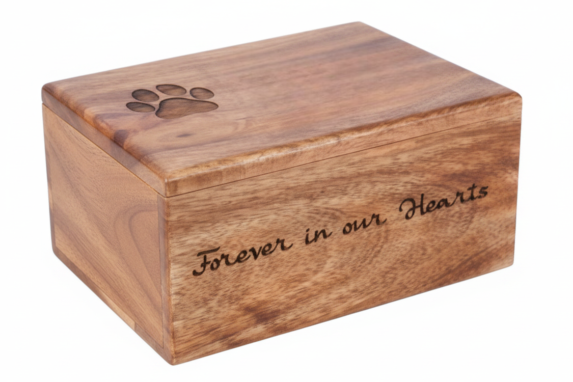 Wooden Pet Cremation Urn  with Paw Print Design