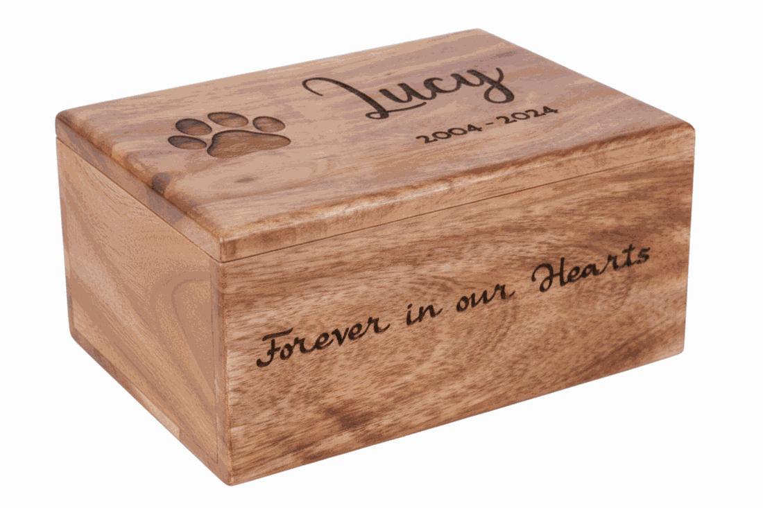 Personalized Wooden Pet Cremation Urn – Custom with Paw Print Design
