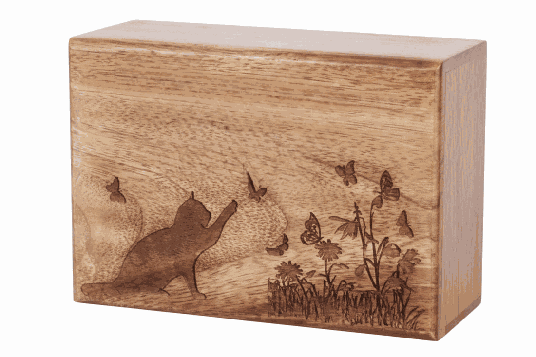 Wooden Cat Cremation Urn – Memorial Pet Ashes