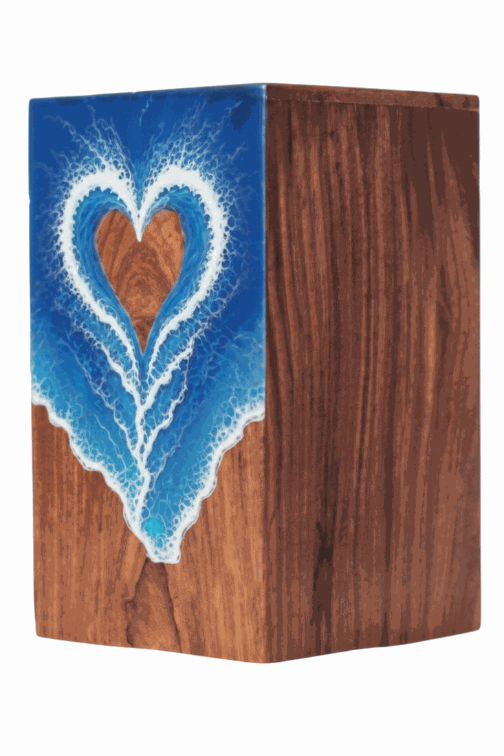 Wooden Cremation Urn with Heart Resin Inlay