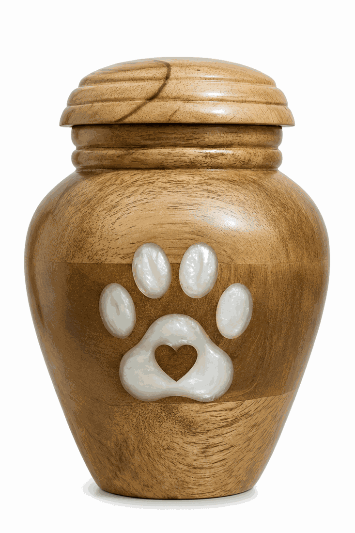 Wooden Cremation Urn with white paw print