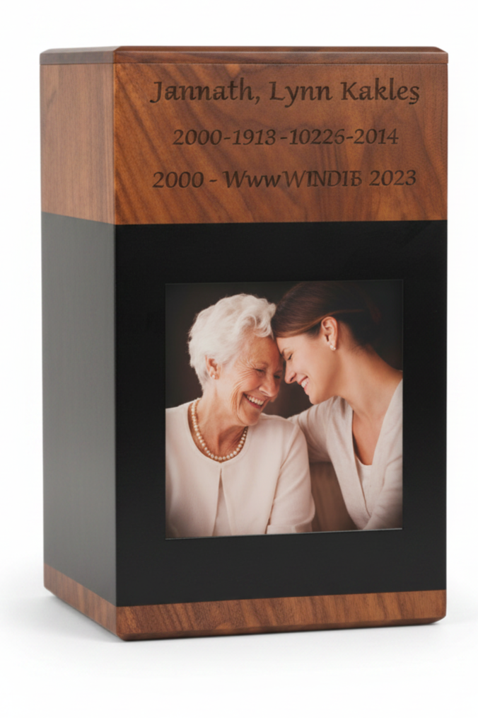 Personalized Wooden Memorial Cremation Urn – Photo Display Urn