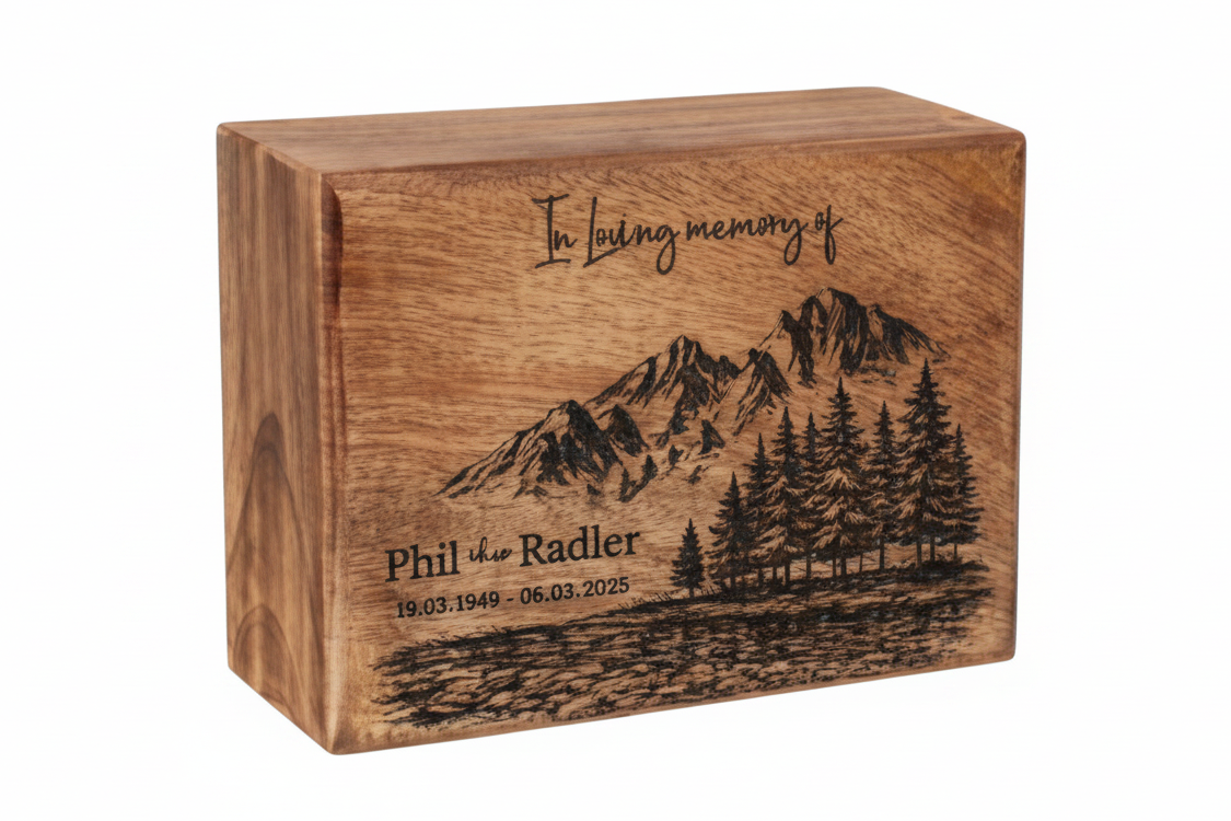 Personalized Wooden Mountain beautiful Landscape Cremation Urn