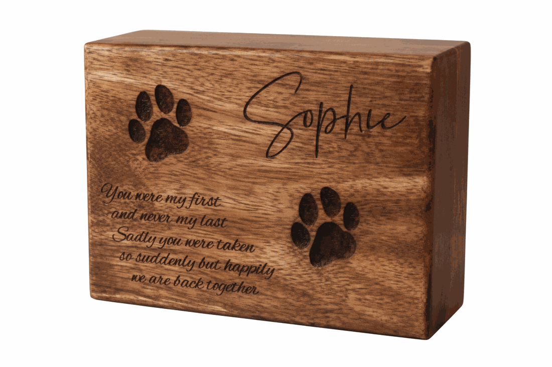 Personalized Wooden Pet Cremation Urn with Paw Print Design