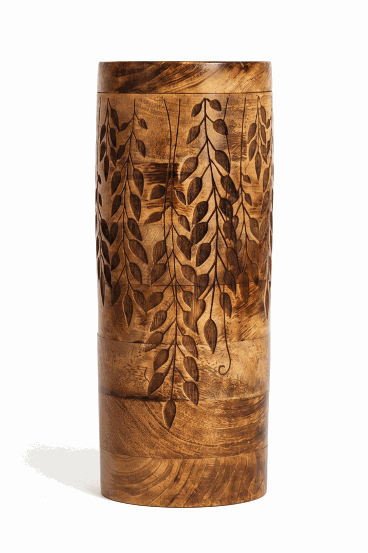 Wooden Cremation Urn – Leaf Pattern