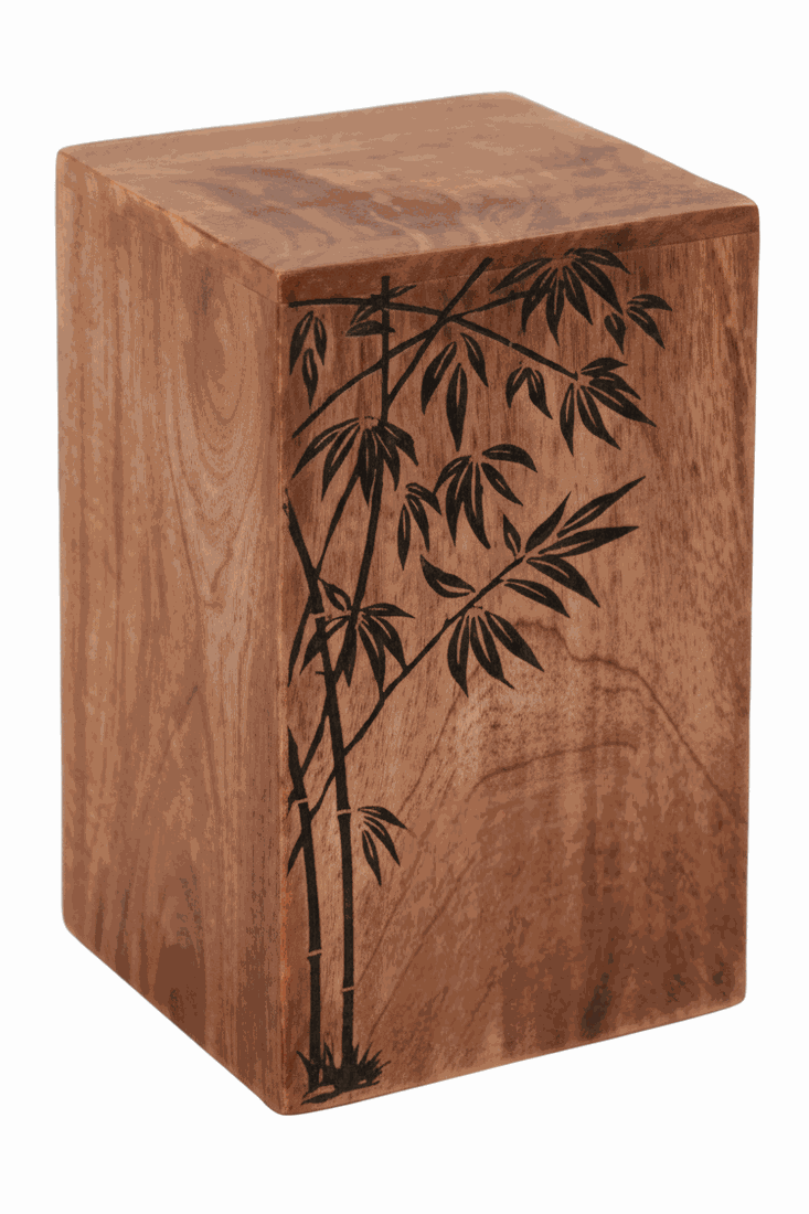 Wooden  – Bamboo Leaf Engraved Memorial Cremation Urn