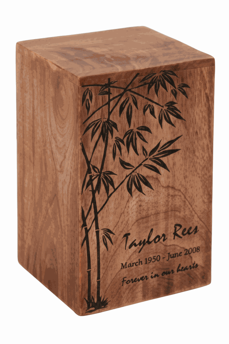 Wooden Cremation Urn – Bamboo Leaf Engraved