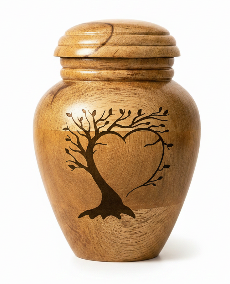 Wooden Tree-Heart Laser Engraving Cremation Urn