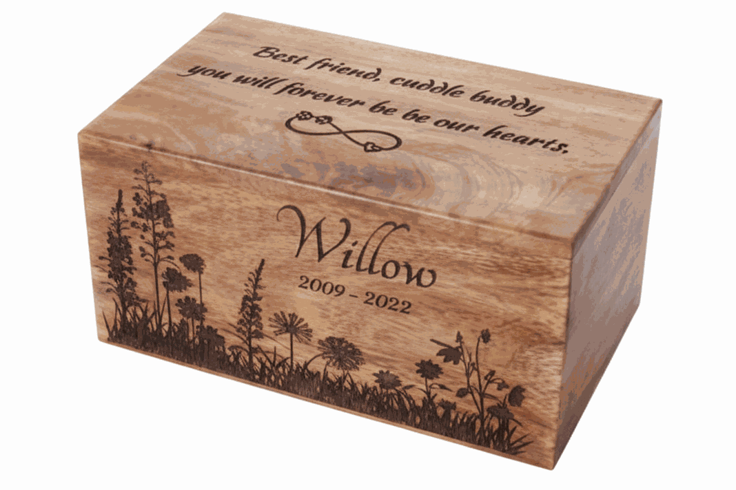 Personalized Wooden Pet Cremation Urn with Floral Design