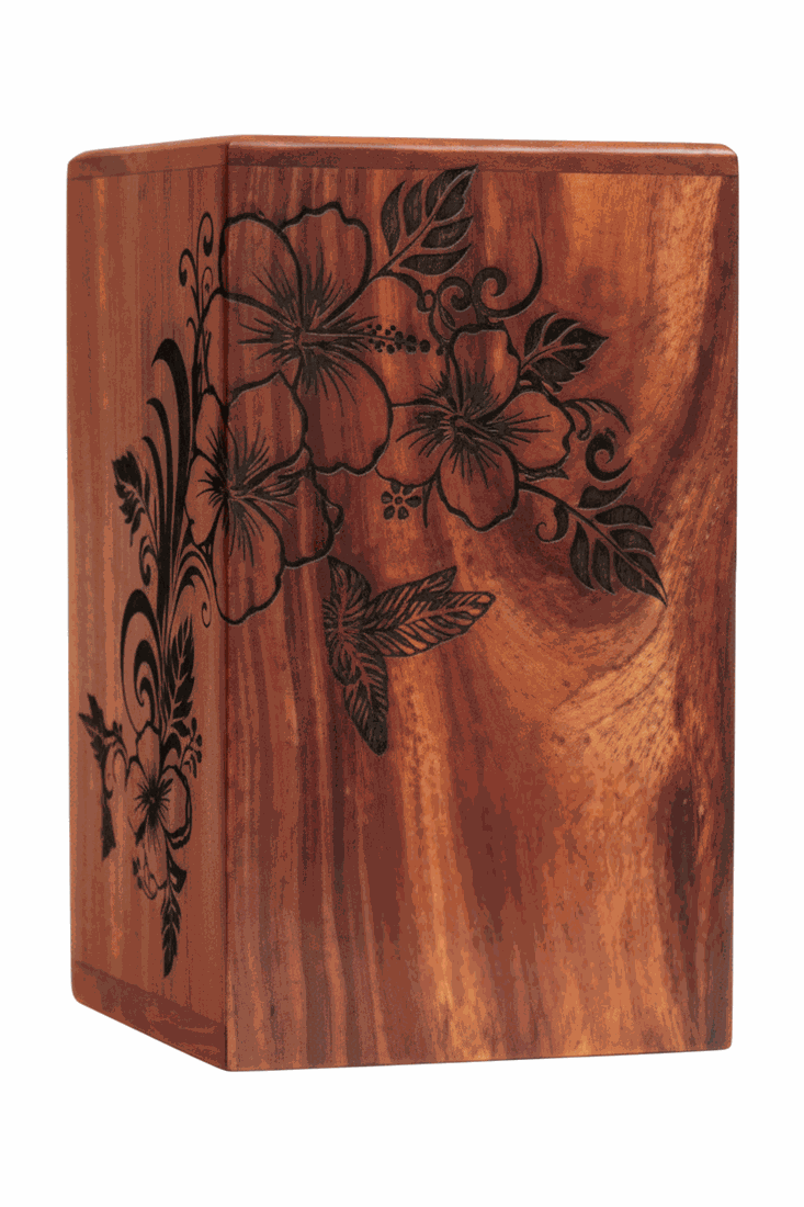 Wooden Cremation Urn with Flower Design