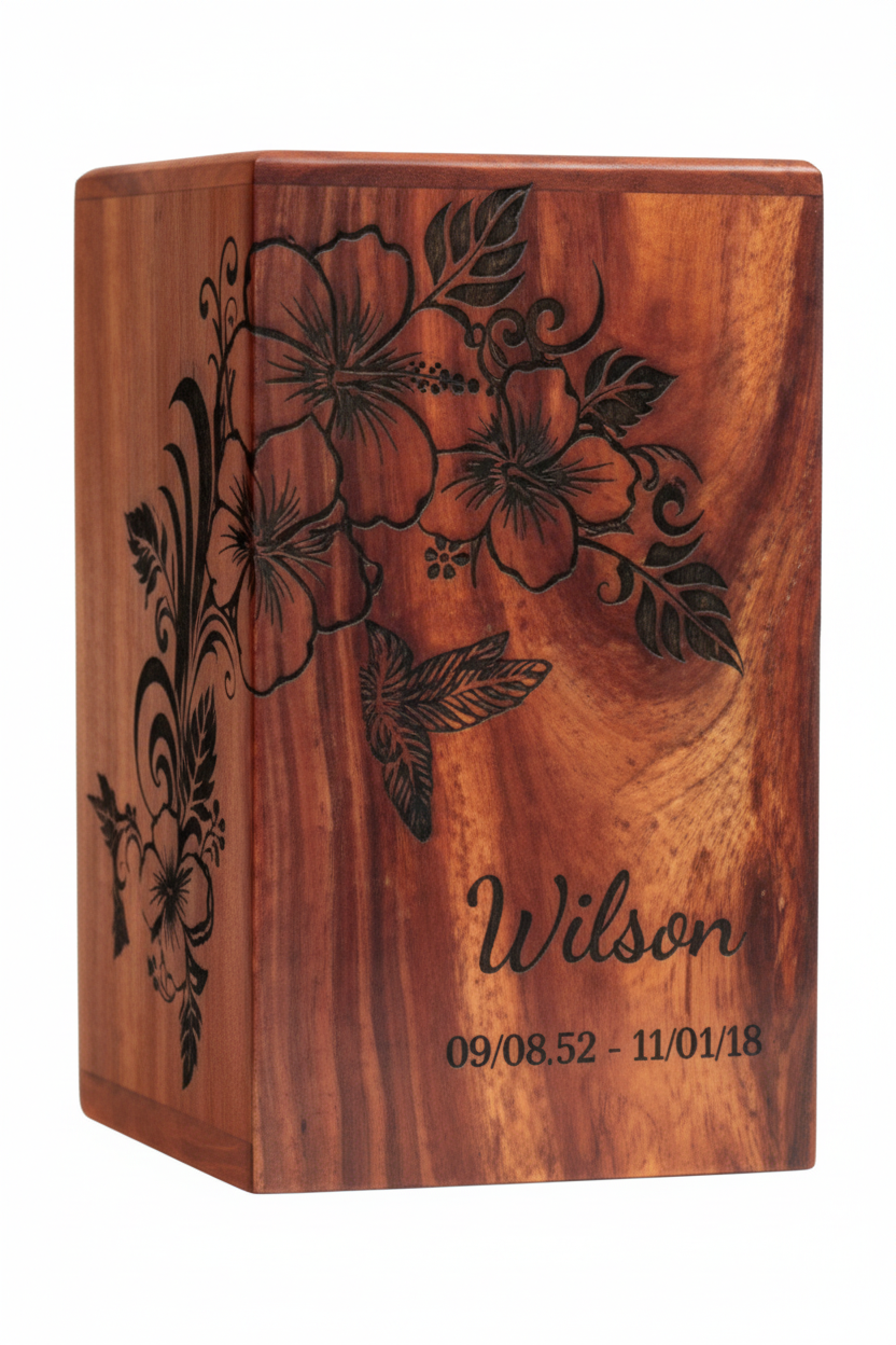 Personalized Wooden Cremation Urn  with Flower Design