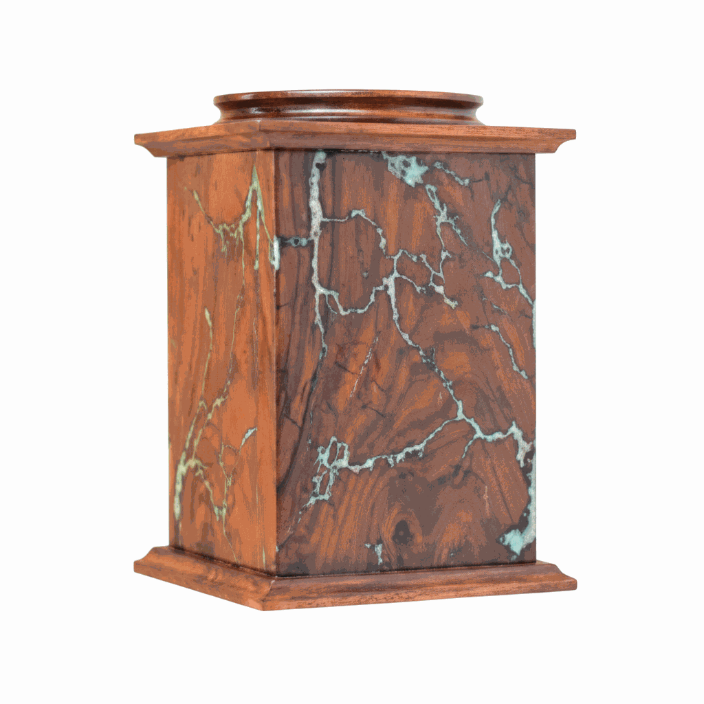 Square Wooden Cremation urn with Turquoise Resin Inlay