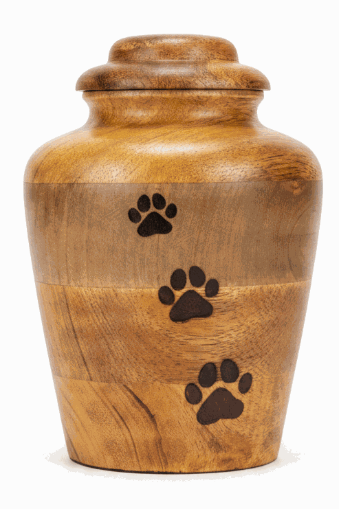 Wooden Pet Cremation Urn – Paw Print Memorial Urn